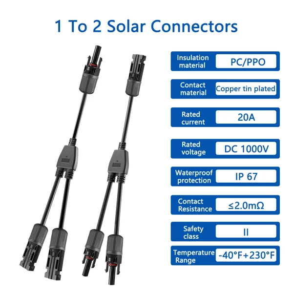 one to two y branch cable connection waterproof adapter extension connector